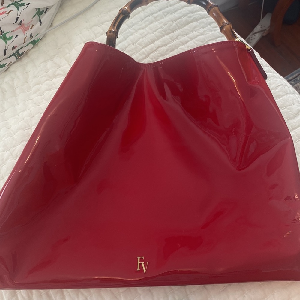 FRANCES VALENTINE MURIEL RED PATENT LEATHER TOTE